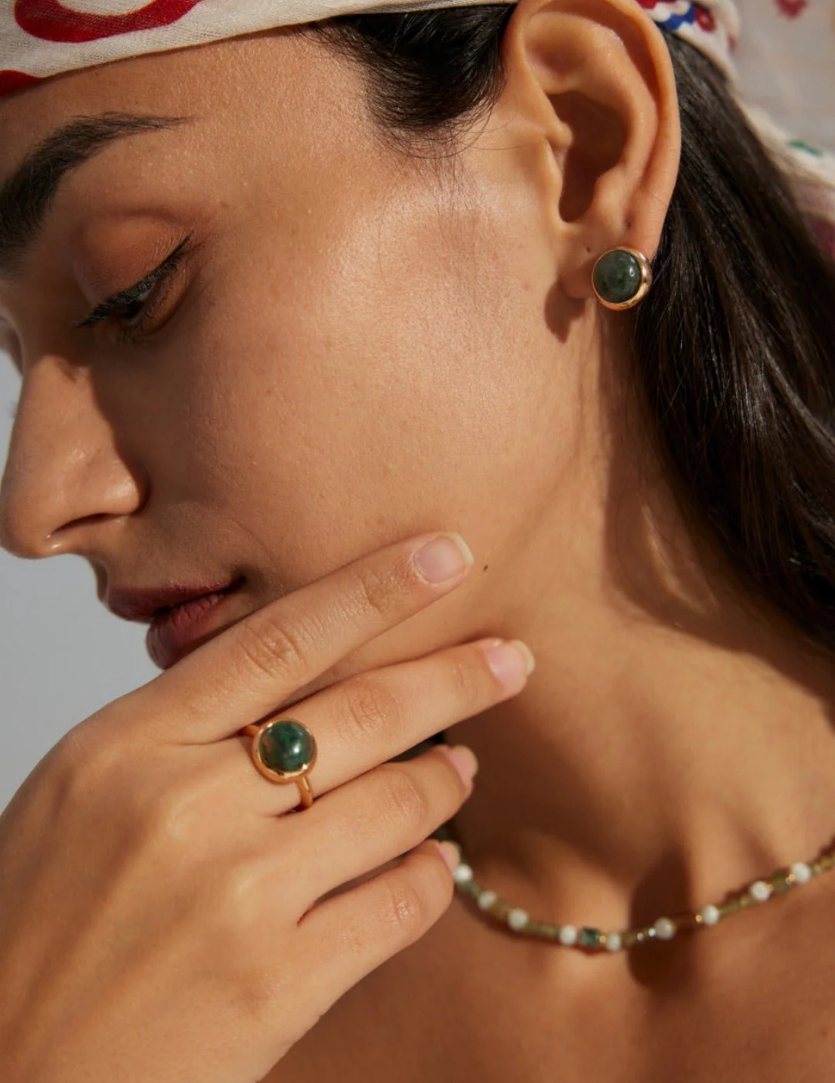 Fernovia Design aquatic agate ring everyday elegance on model