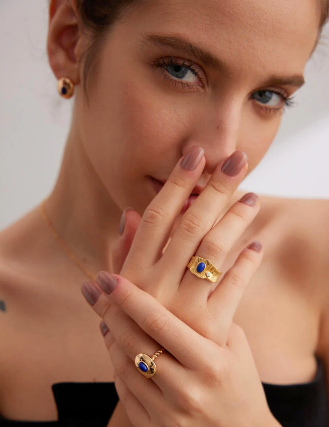 Natürlicher Lapislazuli/Obsidian Oval Ring