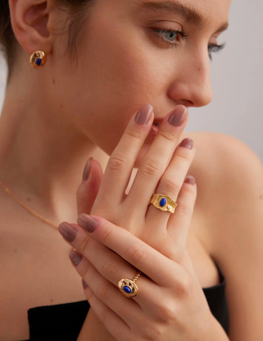 Natürlicher Lapislazuli/Obsidian Oval Ring