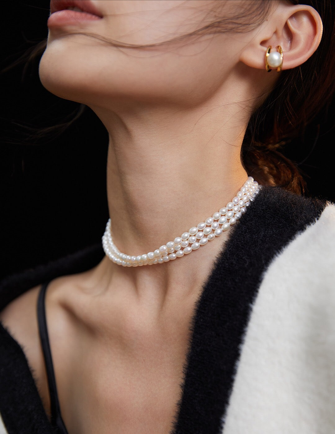 3-lagige Perlen-Choker-Halskette im Vintage-Stil