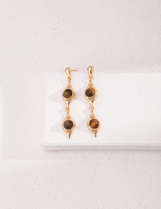 Boucles d'oreilles avec deux pierres d'oeil de tigre