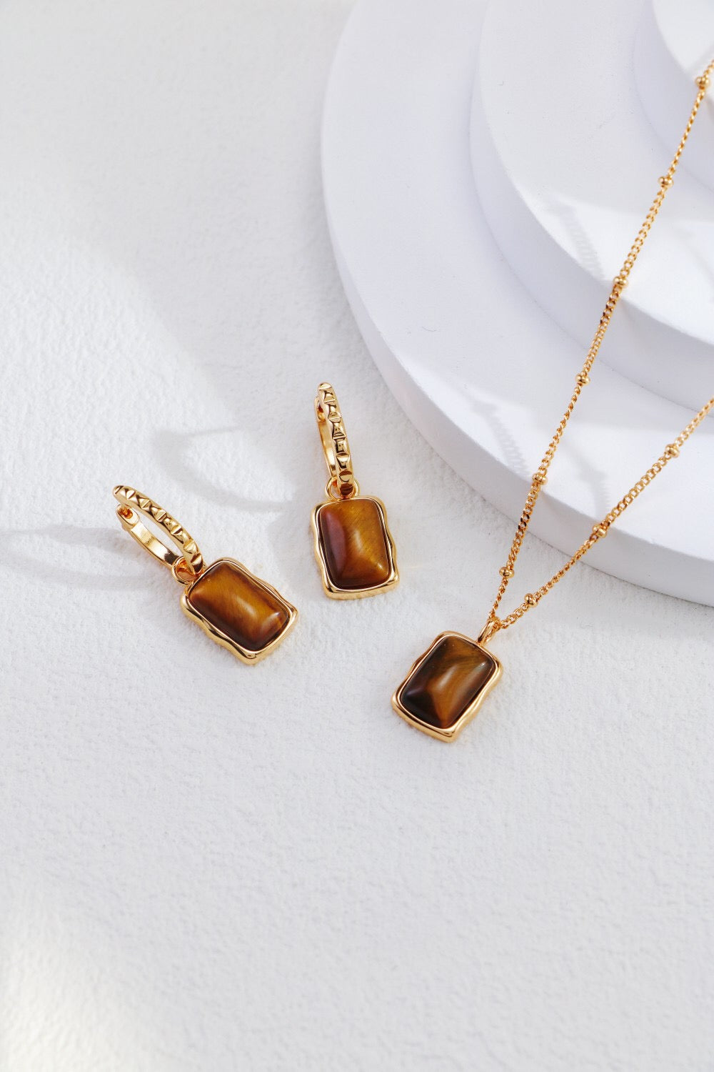 Rectangle Shape Tiger Eye Gemstone Drop Earrings