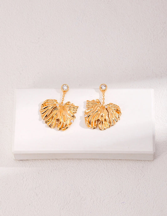 Boucles d'oreilles élégantes en zircon style feuille