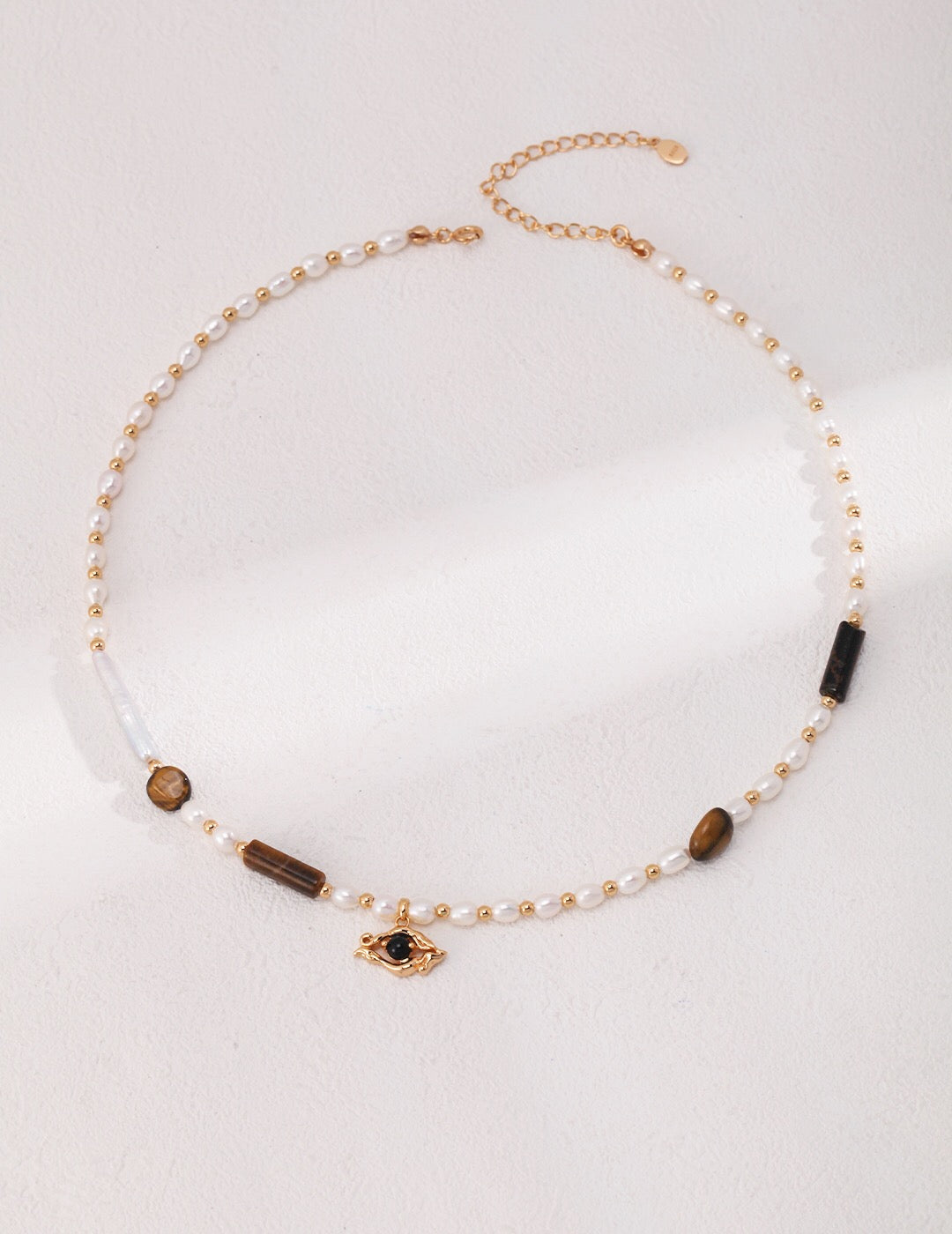 Vintage Gold Perle Tigerauge Perlen Halskette
