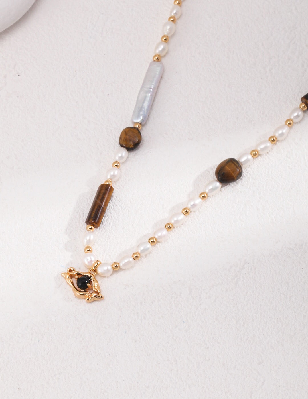 Vintage Gold Perle Tigerauge Perlen Halskette