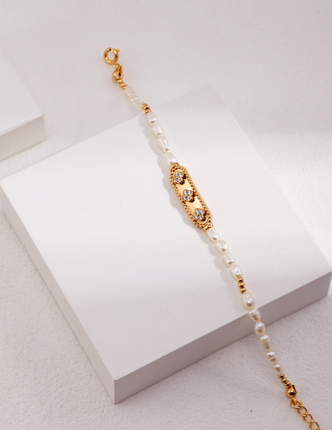 Bracelet Fleur Zircon Perle Naturelle