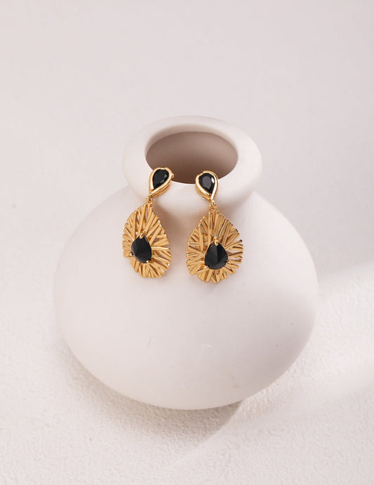 Boucles d'oreilles en zircon noir de style palais