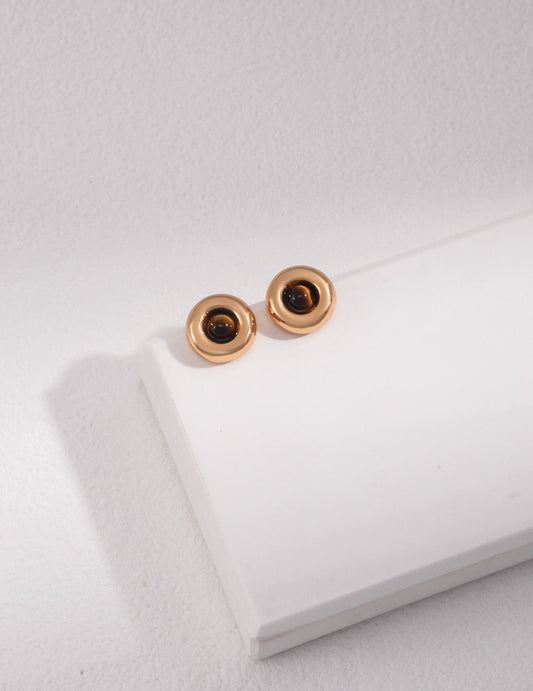 Minimalistische Ohrstecker aus Tigerauge und schwarzem Achat