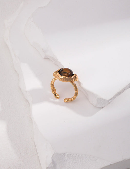 Bague large en pierre d'oeil de tigre
