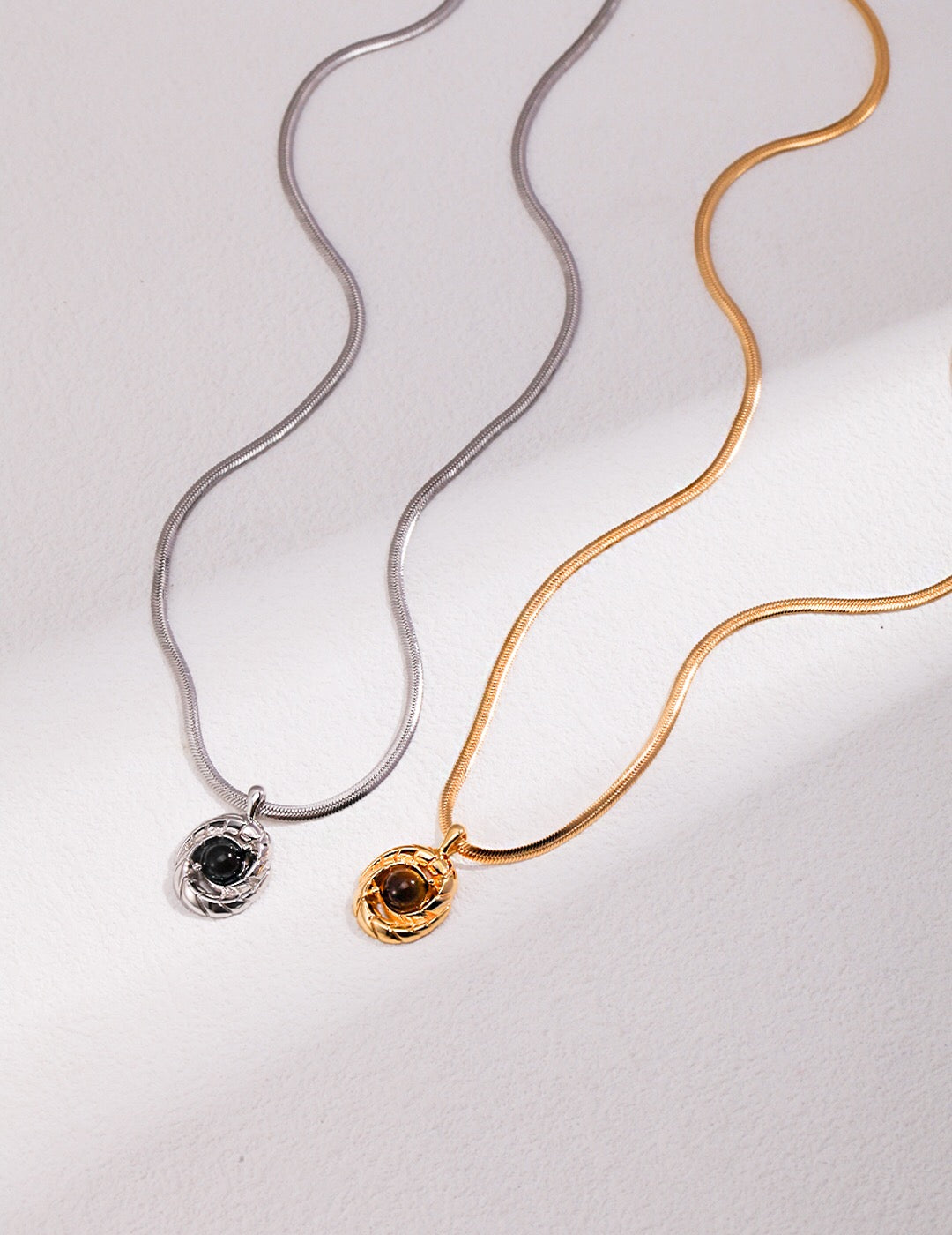Natürliche Tigerauge / Obsidian Anhänger Knochen Halskette
