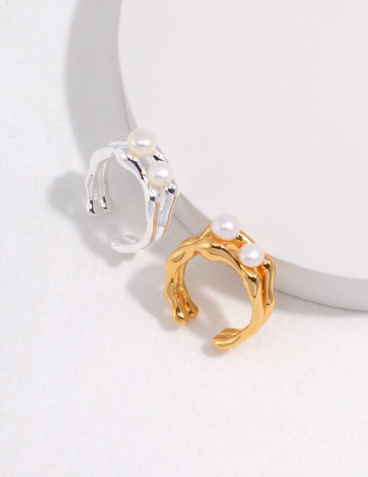 Bague réglable à double couche avec perles
