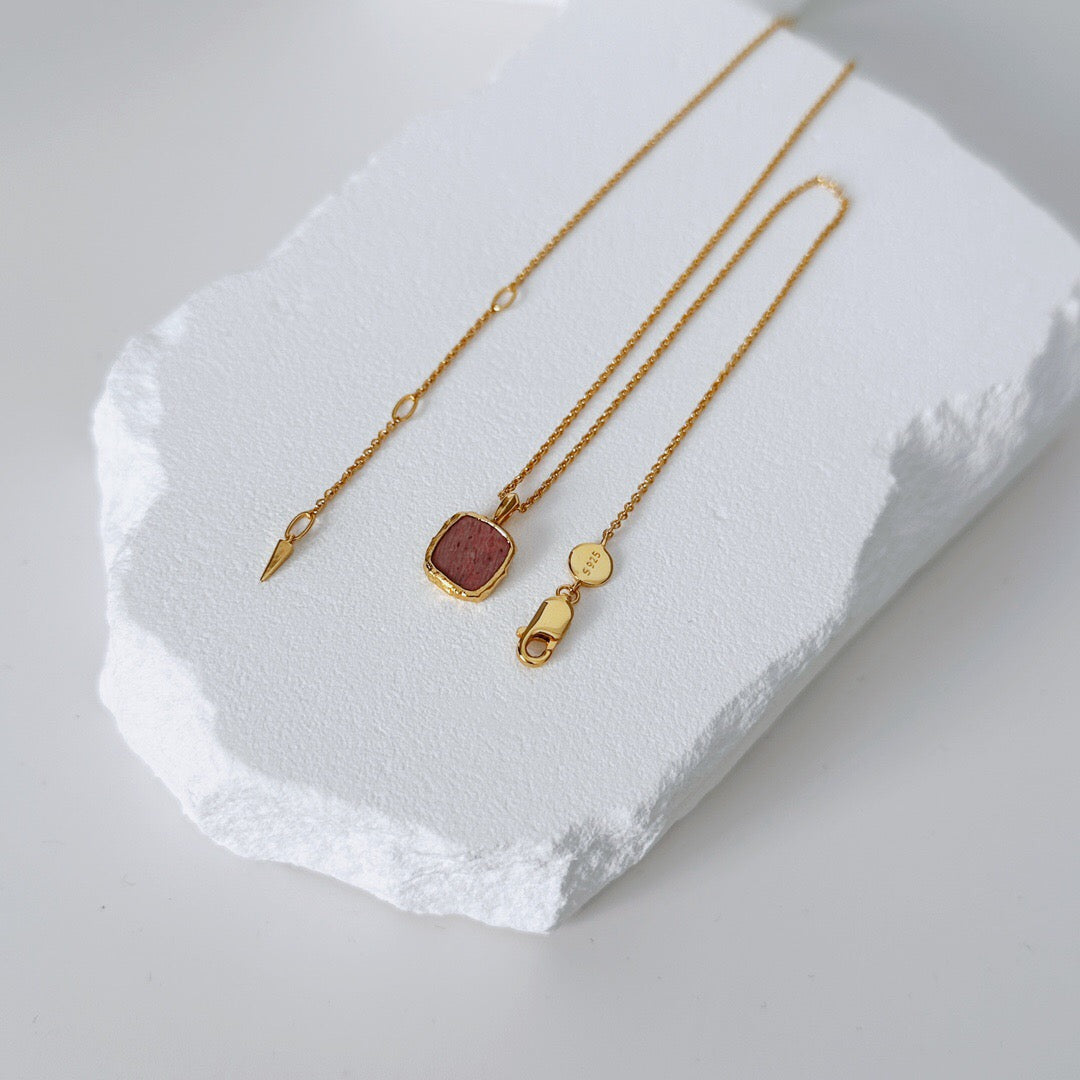Minimalist Natural Rhodochrosite / Green Aventurine Necklace