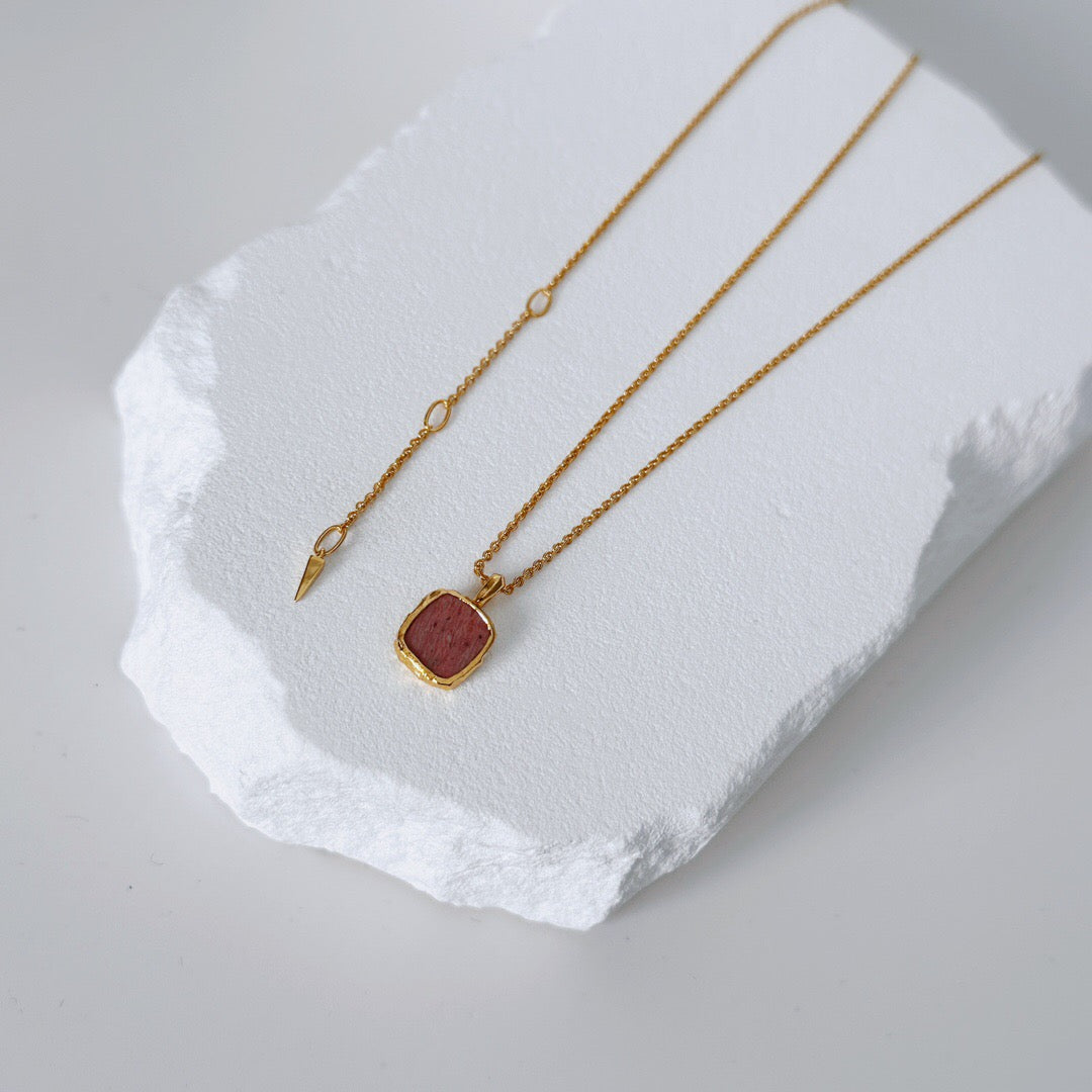 Minimalist Natural Rhodochrosite / Green Aventurine Necklace