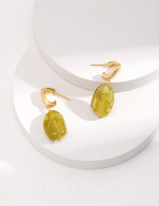 Boucles d'oreilles pendantes en pierre de résine verte