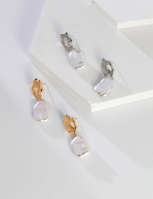 Boucles d'oreilles rectangulaires en perles baroques Simplicity