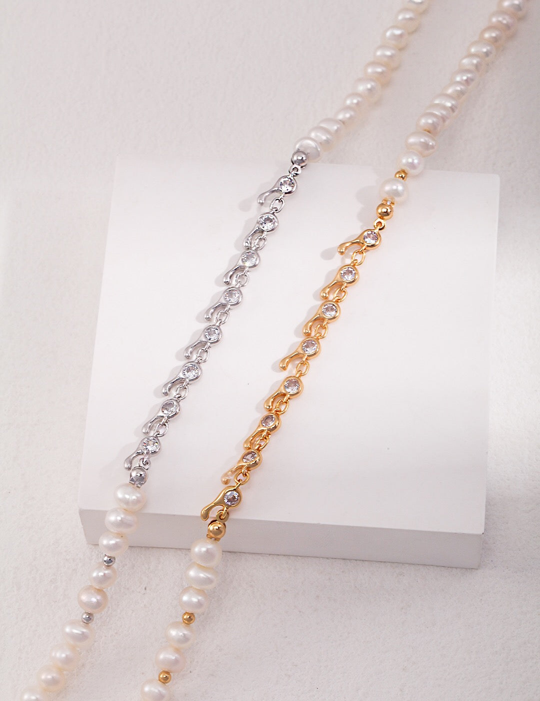Zirkon Kette Splice Natürliche Perle Halskette