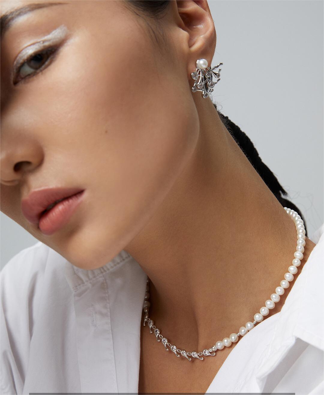 Zirkon Kette Splice Natürliche Perle Halskette