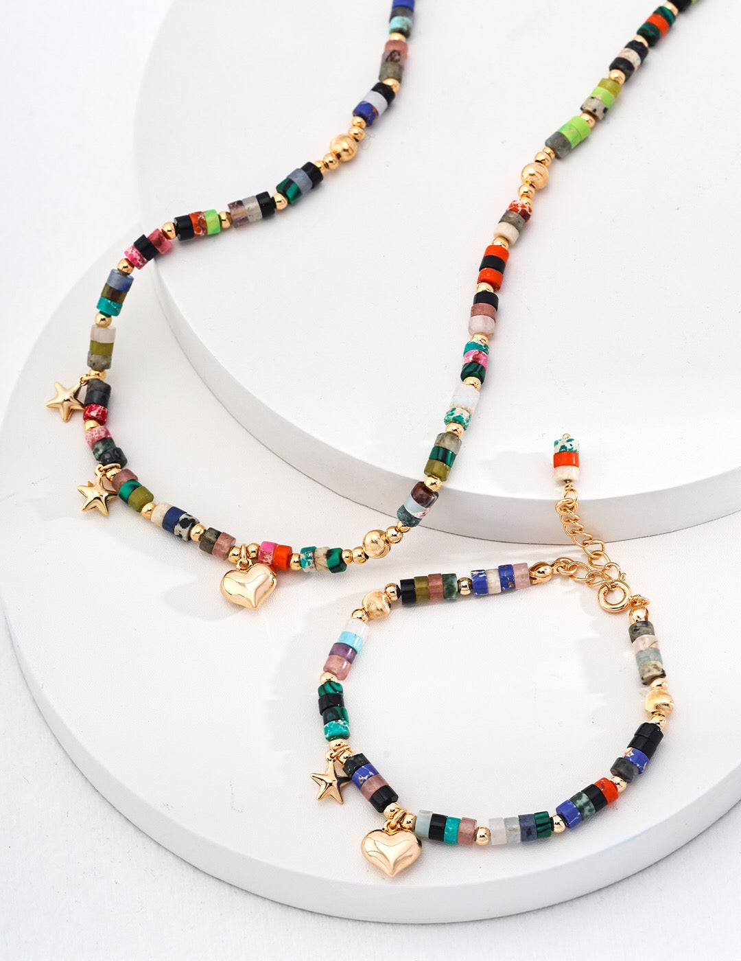 Fernovia Design gemstone bracelet and necklace with sunset tones – everyday elegance