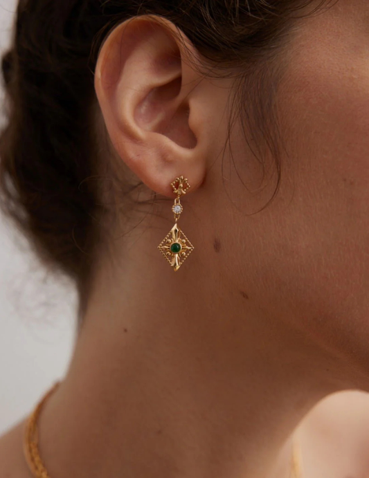 Boucles d'oreilles en losange avec zircon vert