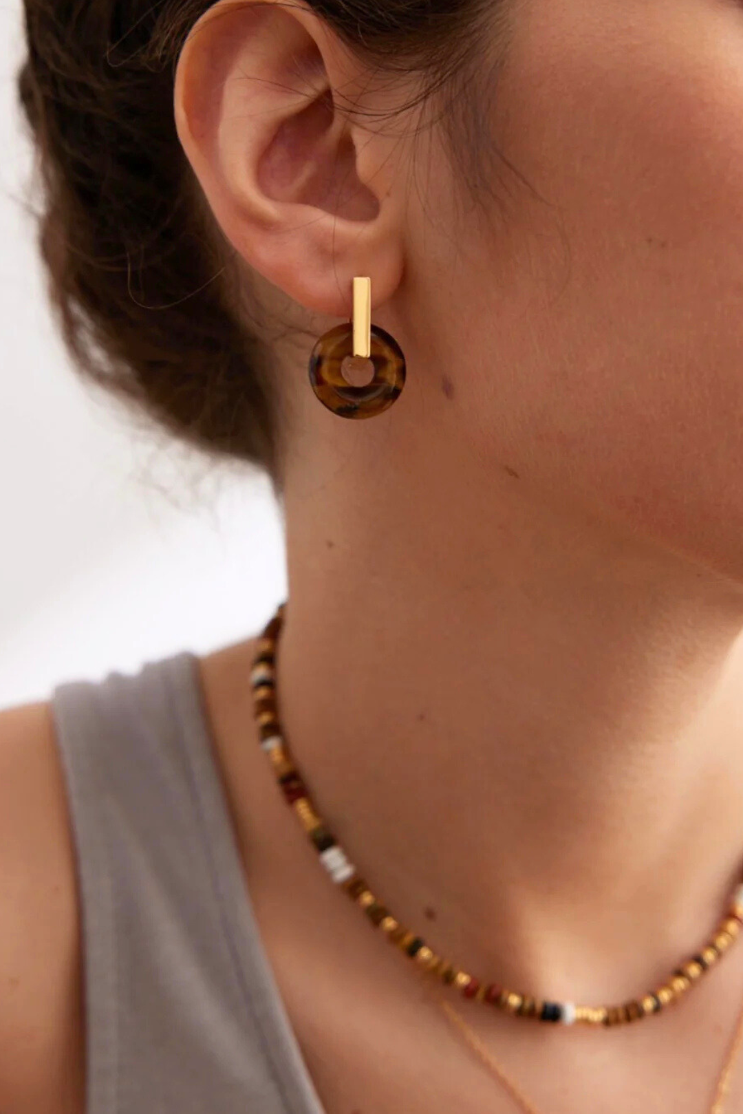 Boucles d'oreilles créoles en pierre d'œil de tigre