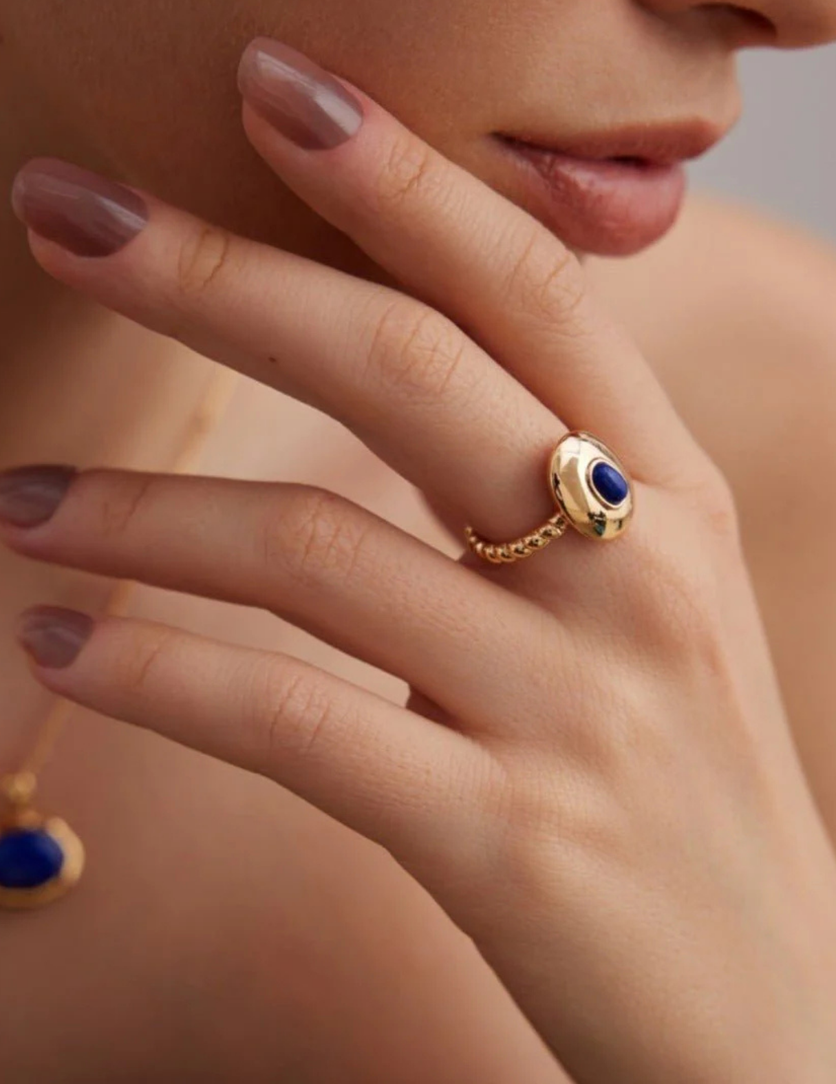 Natürlicher Lapislazuli/Obsidian Oval Ring
