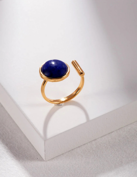 Bague ouverte minimaliste en lapis-lazuli bleu