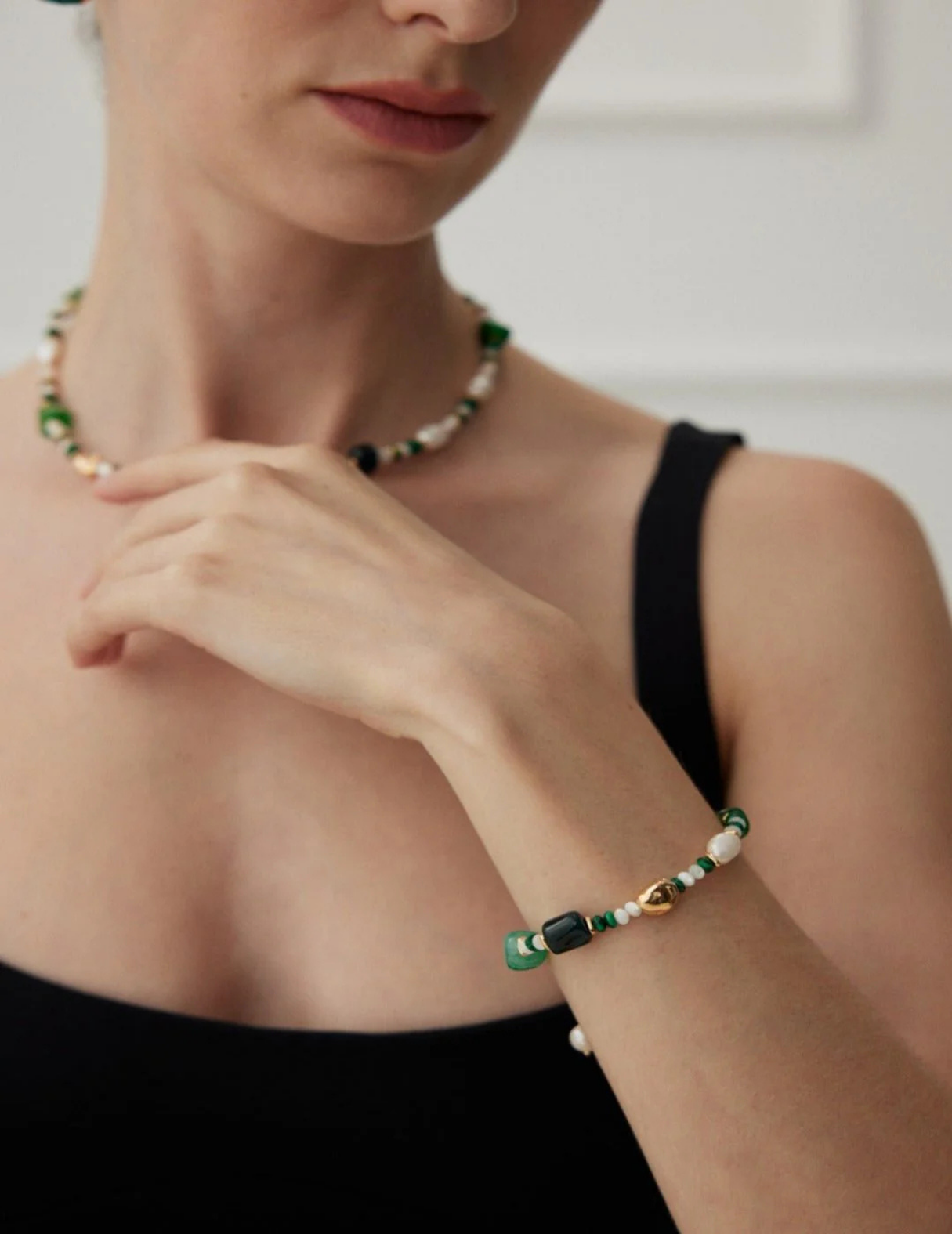 Grüner Achat mit Perlenarmband