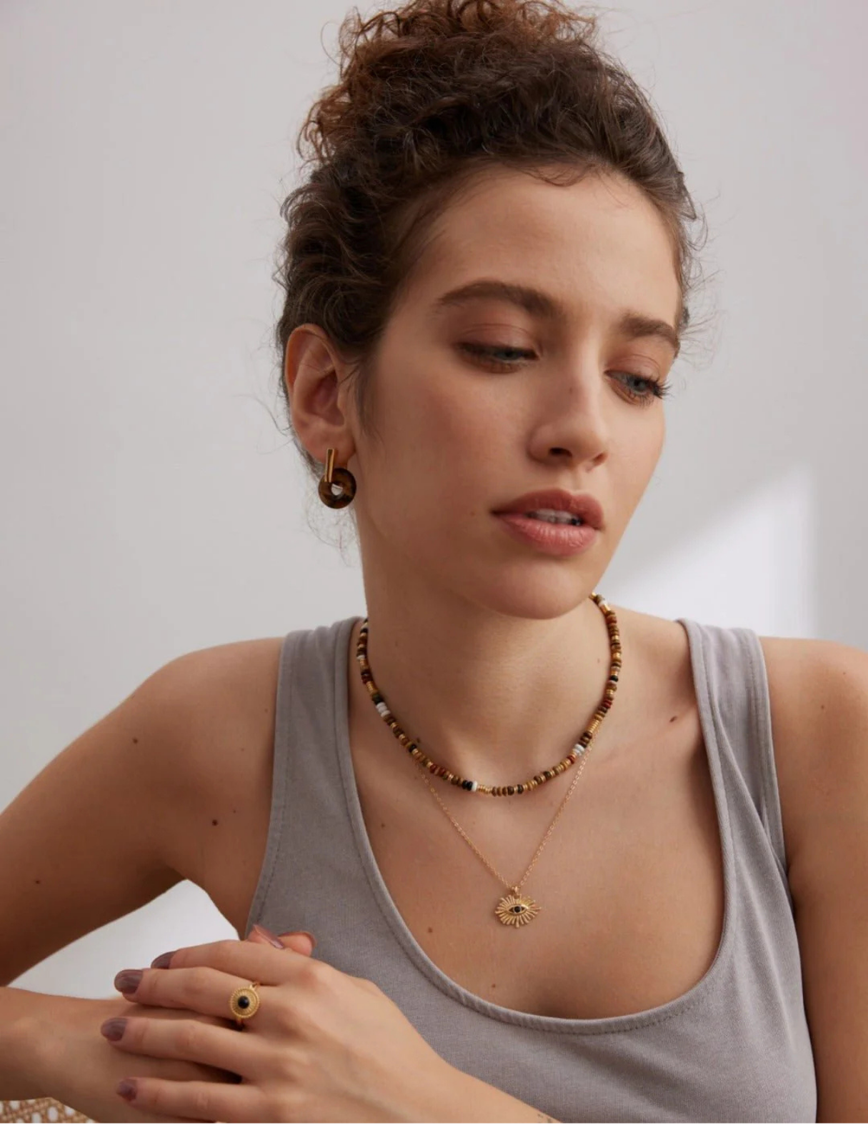 Boucles d'oreilles créoles en pierre d'œil de tigre
