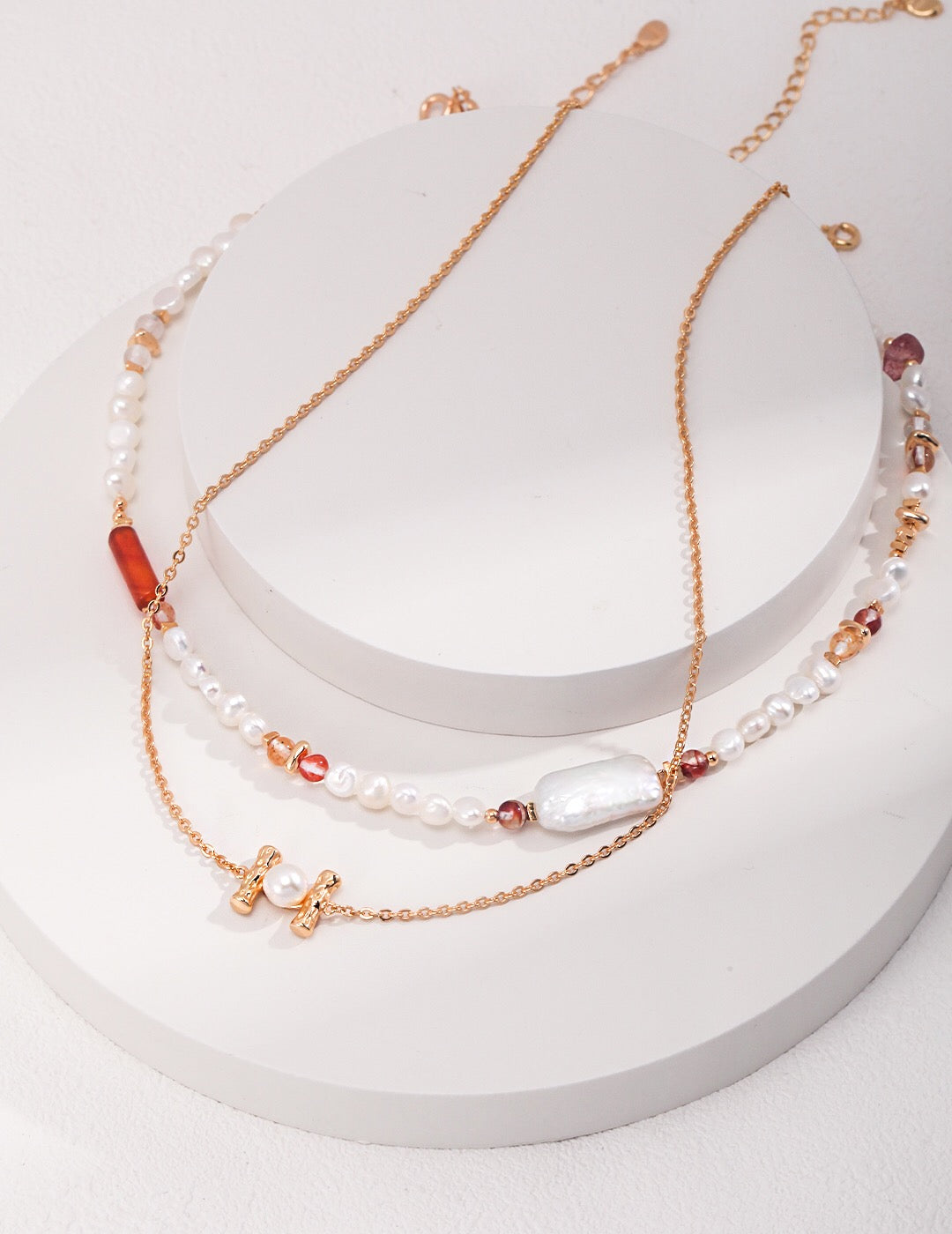 Erdbeerrosa Quarz mit Barockperlenkette