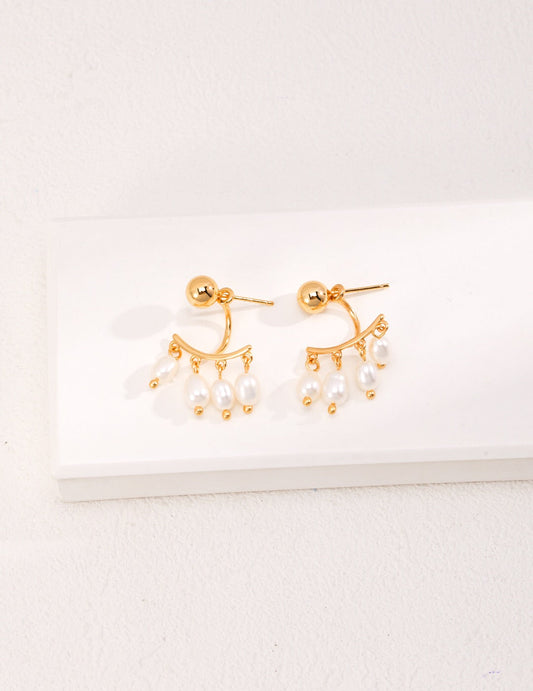 Boucles d'oreilles pendantes détachables à quatre rangées de perles