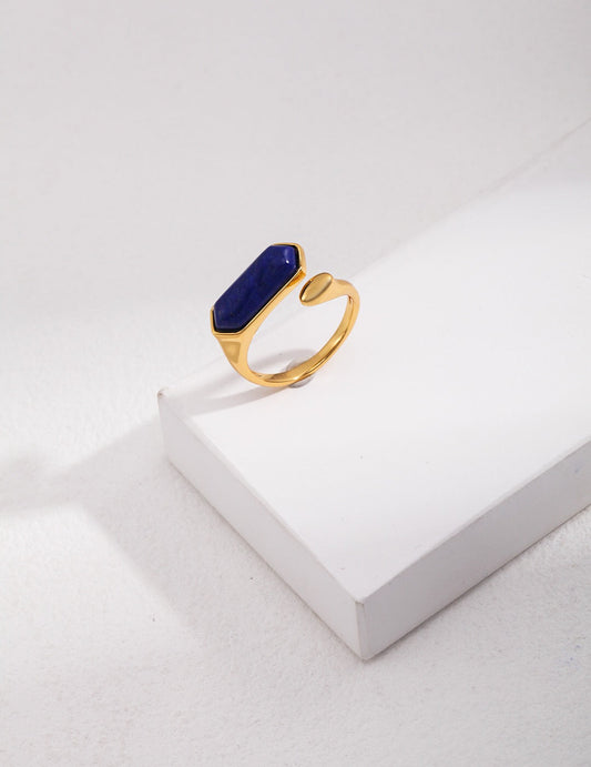 Minimalistischer offener Ring aus natürlichem Lapislazuli