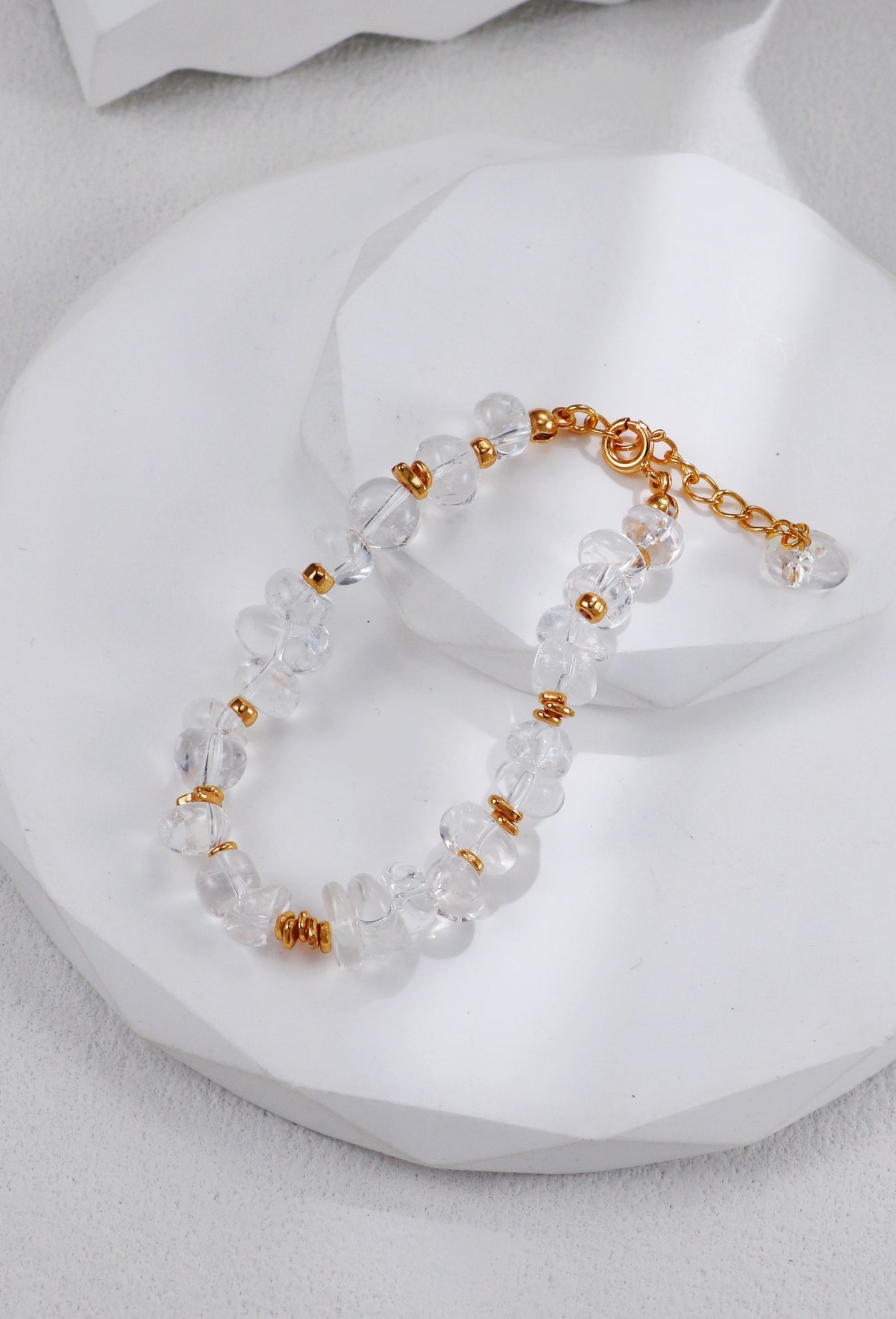 White Crystal with Gold Beads Bracelet