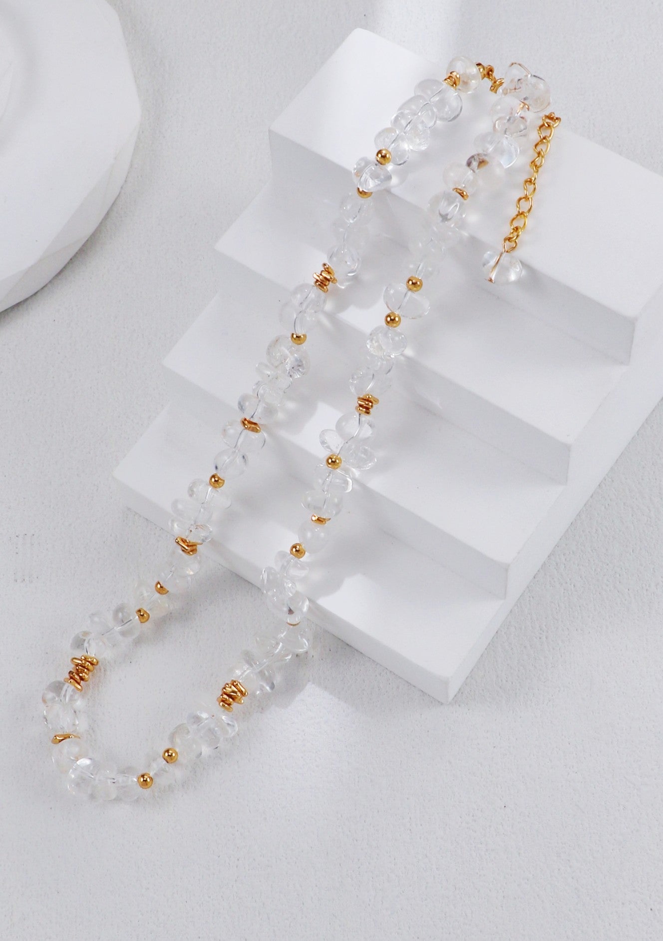 White Crystal with Gold Beads Necklace