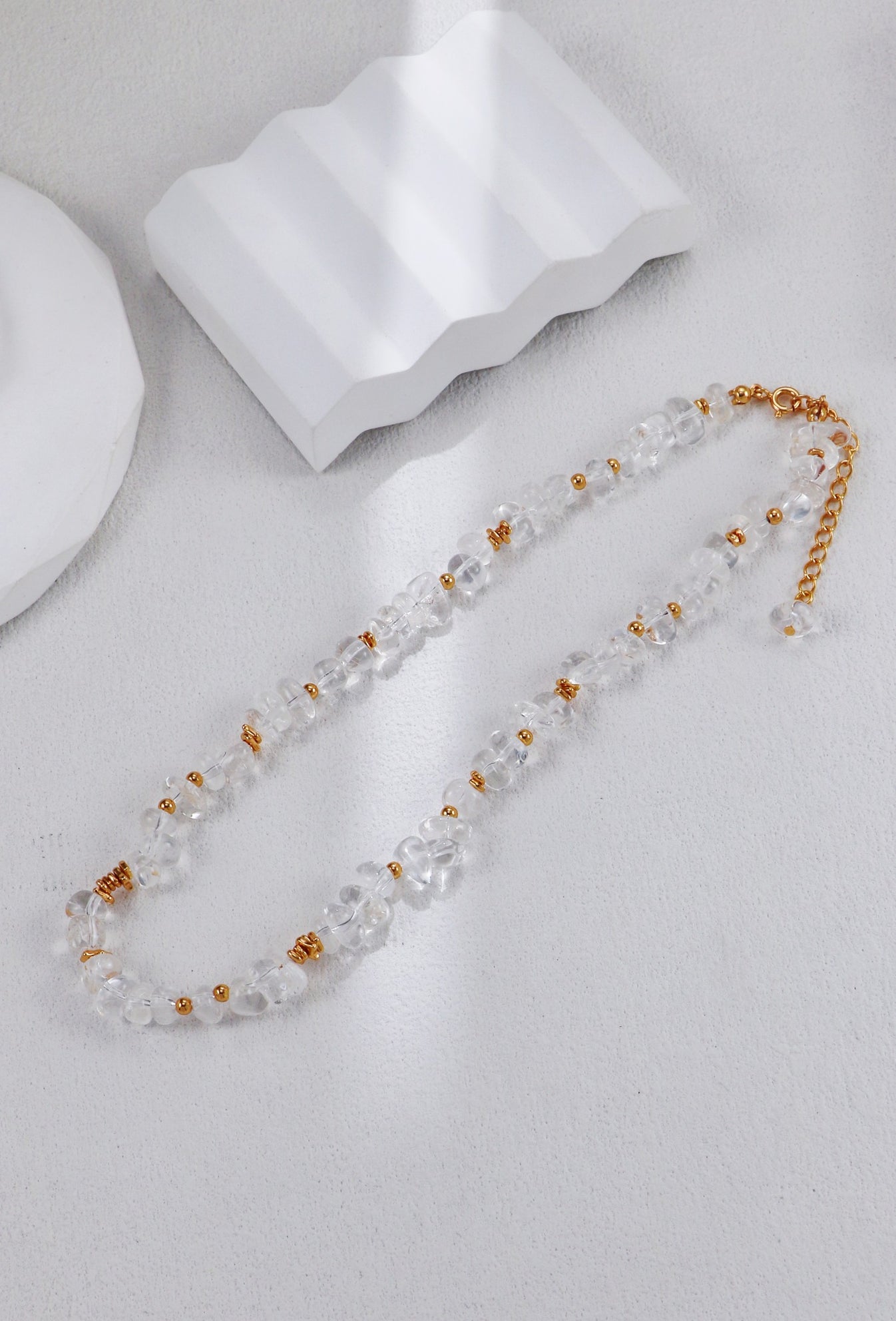 White Crystal with Gold Beads Necklace