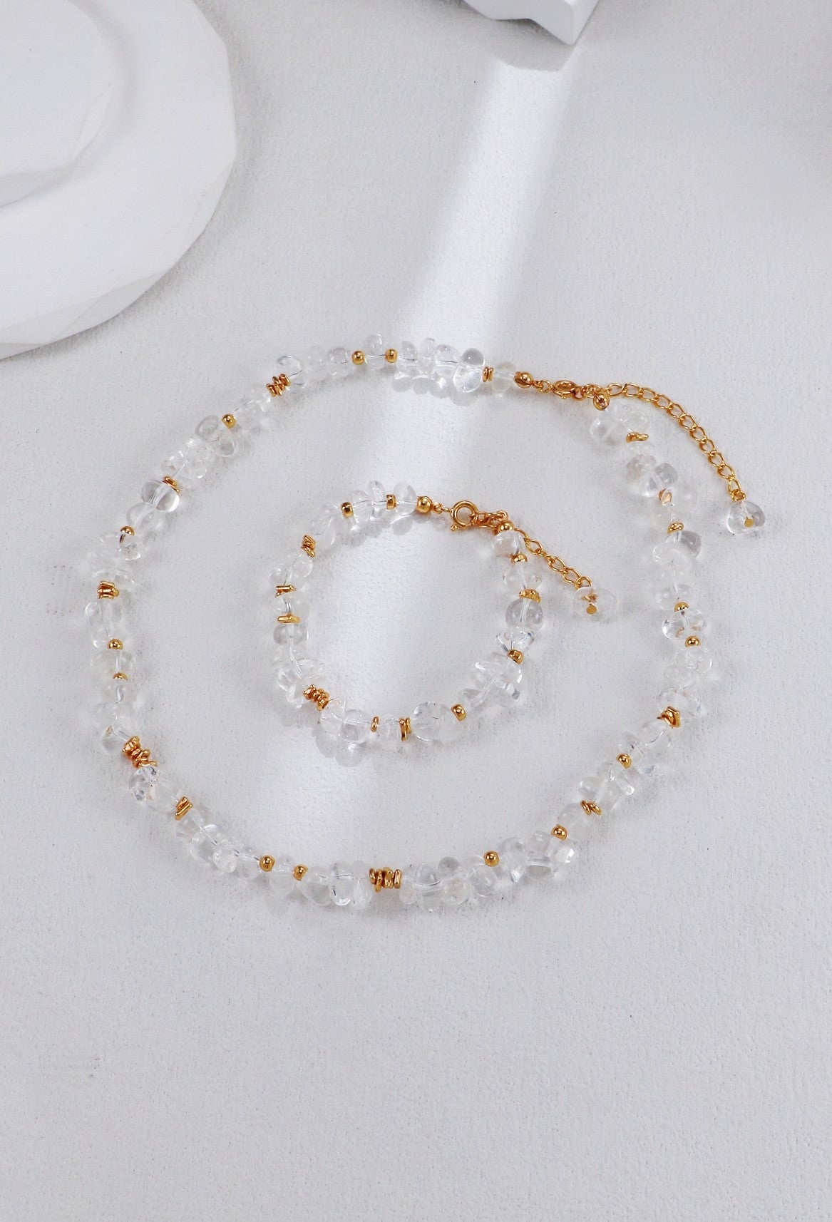 White Crystal with Gold Beads Necklace