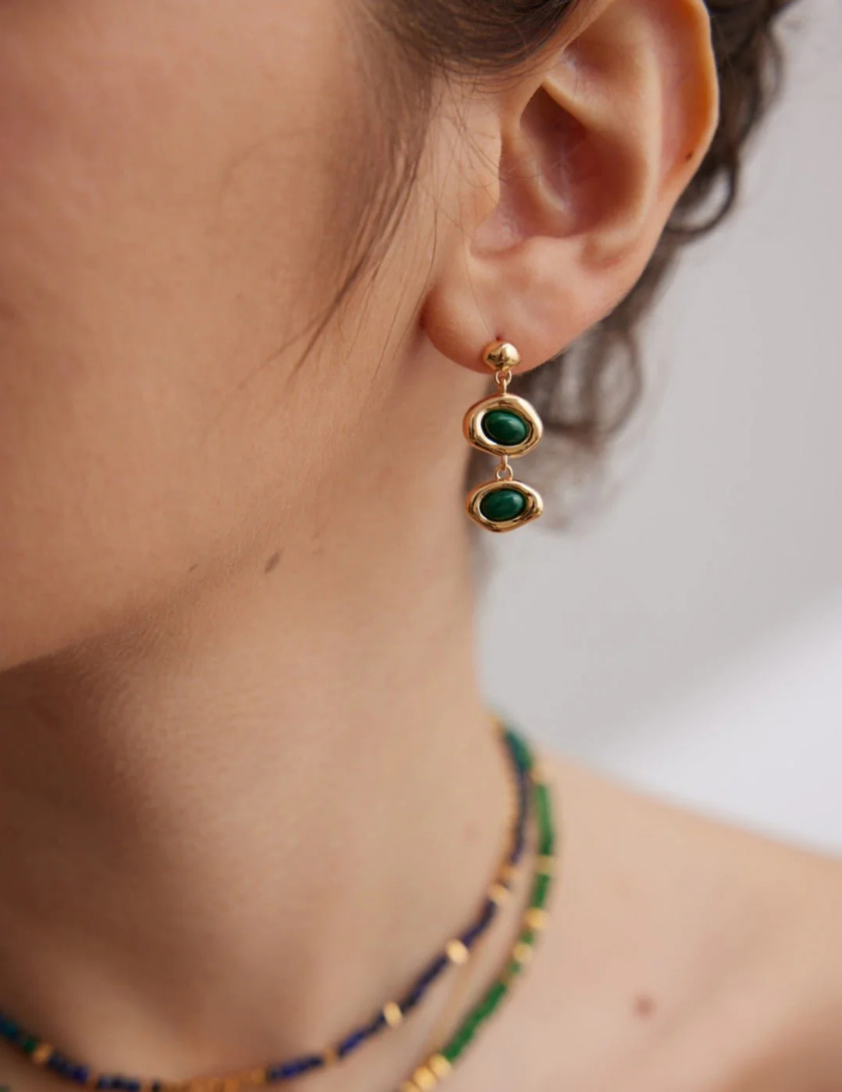 Malachite / Obsidian Drop Earrings