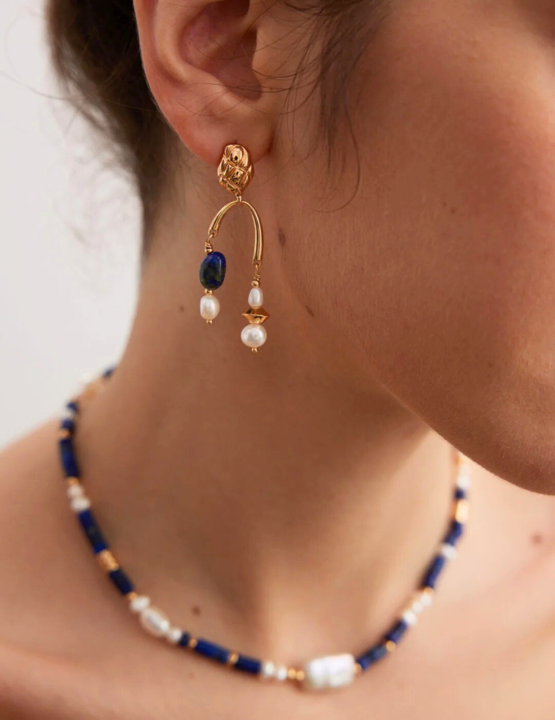 Blue Lapis Lazuli Freshwater Pearl Earrings