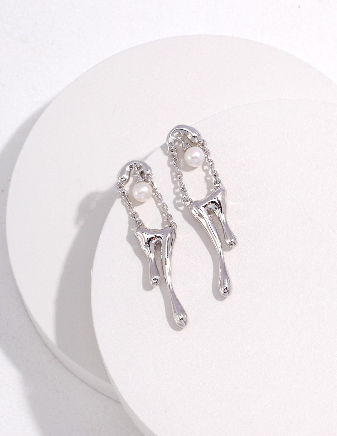 Fluid Organic Shape Dripping Pearl Earrings