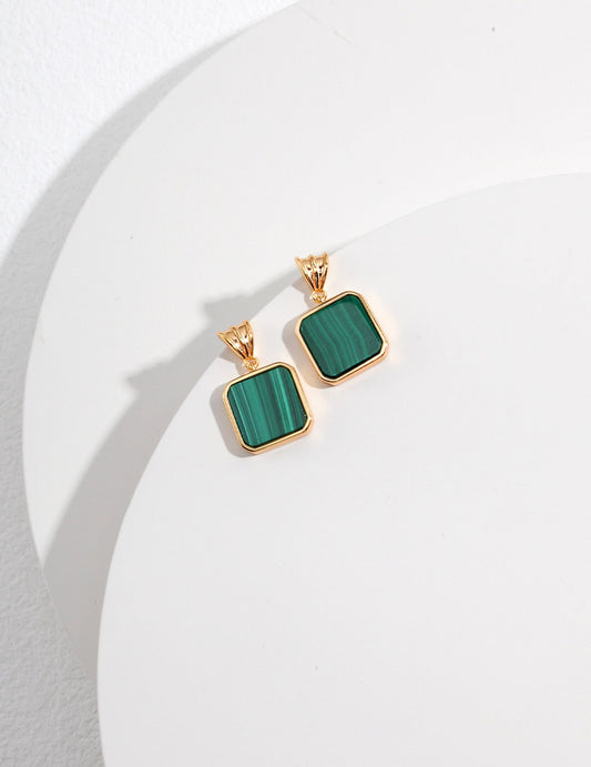 Green Natural Malachite Dangle Earrings