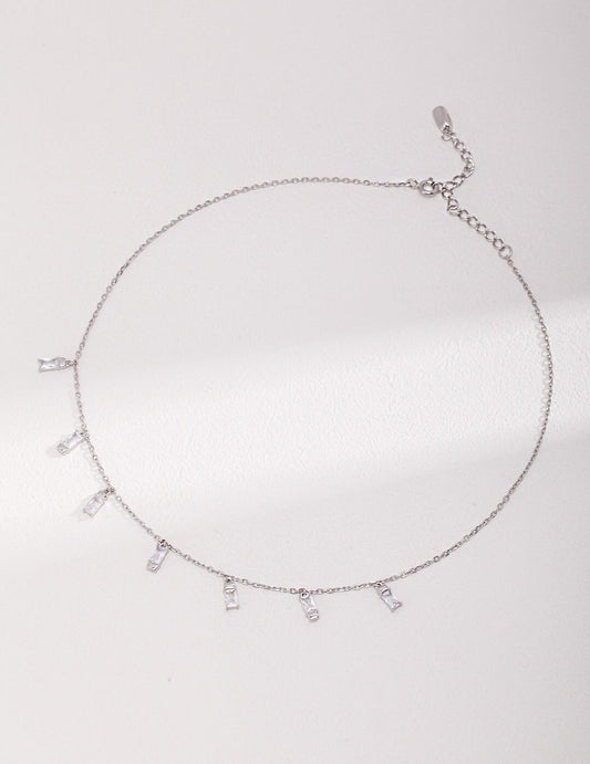 Fernovia Design zircon rectangular pendant necklace sterling silver full view