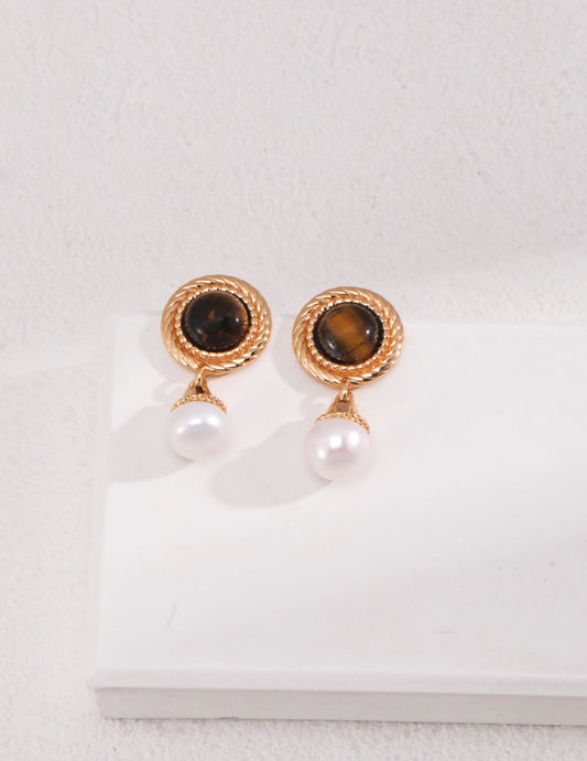 Tiger's Eye Pearl Earrings