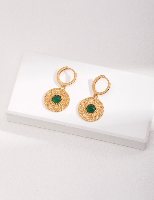 Round Green Chalcedony Circle Drop Earrings