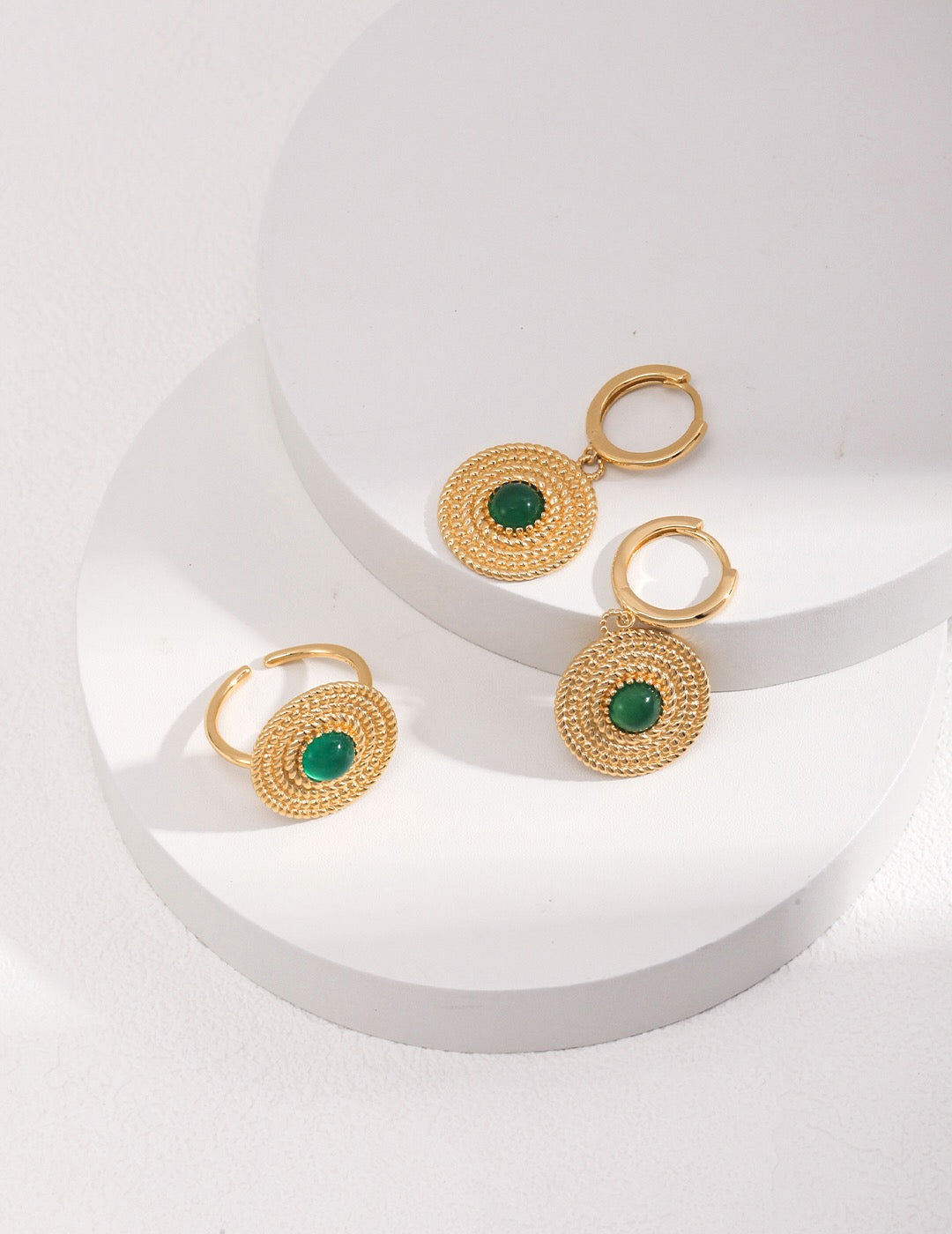 Round Green Chalcedony Circle Drop Earrings