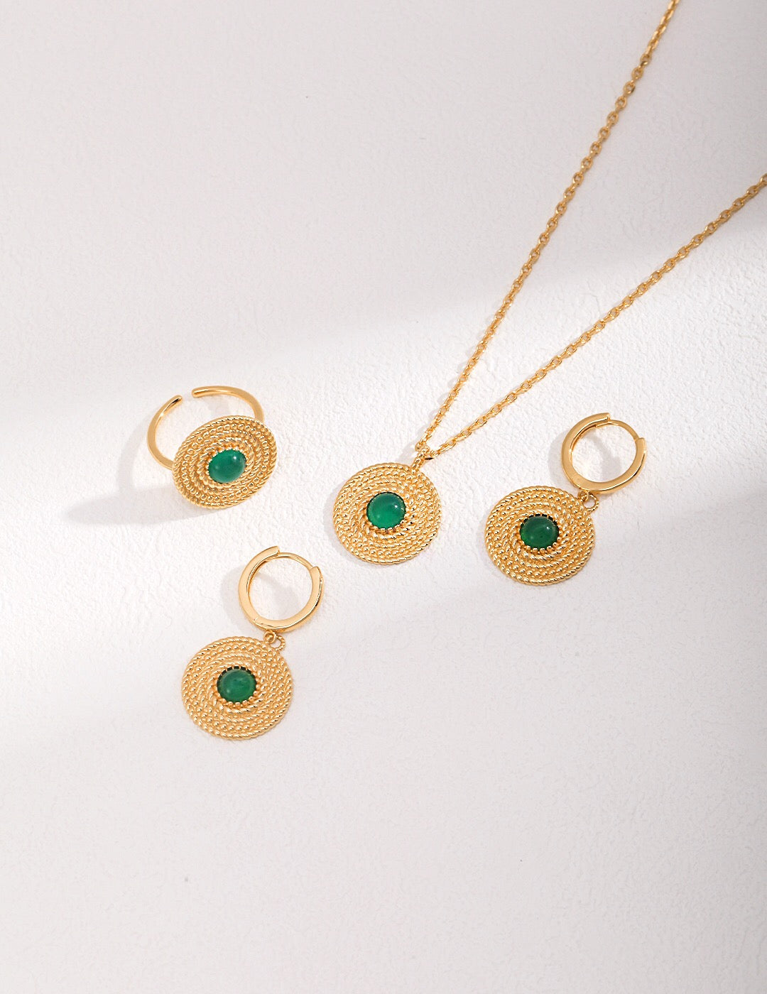 Round Green Chalcedony Circle Drop Earrings