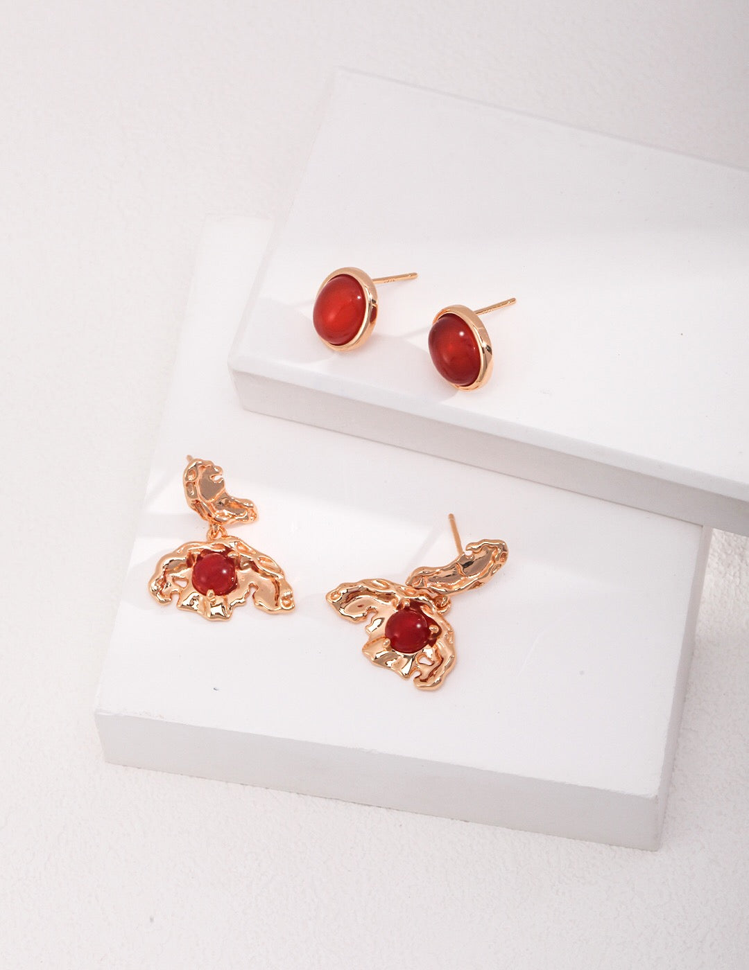 Gold Bird Red Agate Earrings