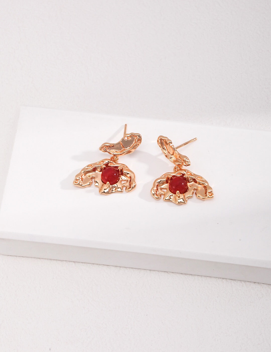 Gold Bird Red Agate Earrings