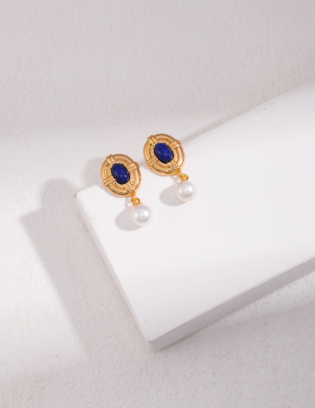 Vintage Style Lapis Lazuli Pearl Earrings