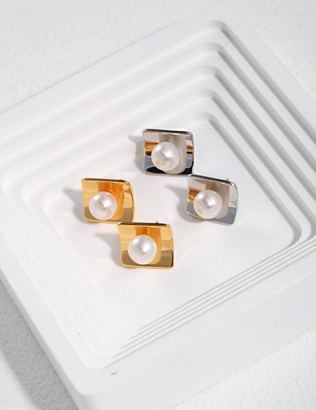 Minimalist Square Freshwater Pearl Stud