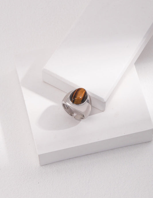 Nature-inspired tiger’s eye gemstone ring in sterling silver, product image