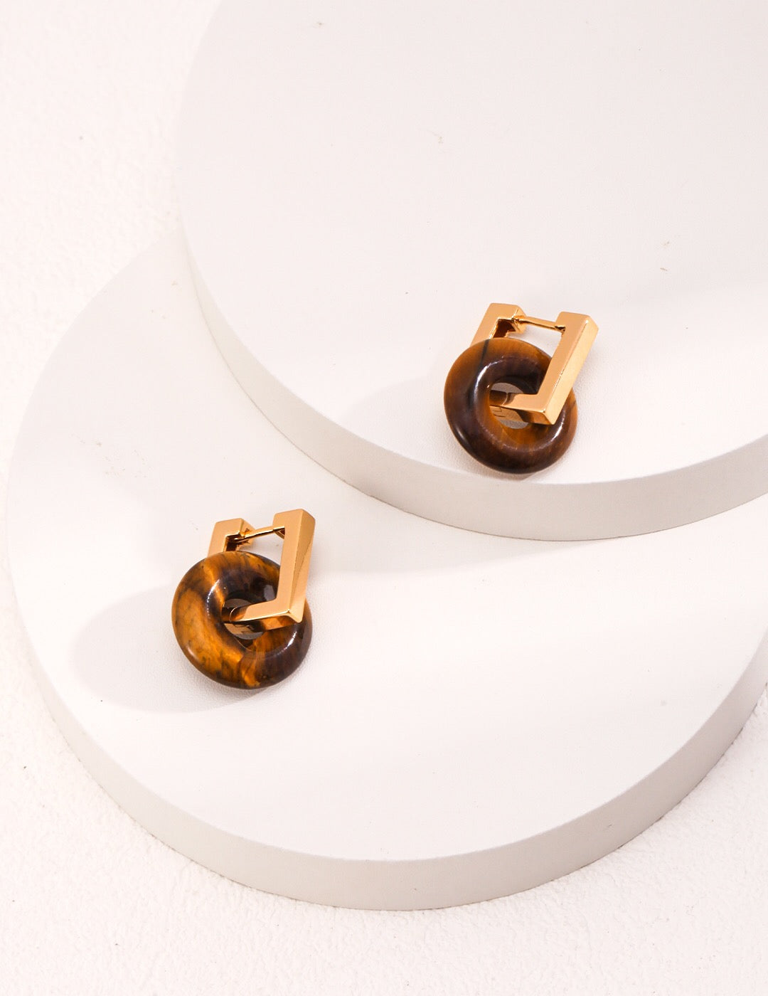 Circle Tiger Eye Stone Hoop Earrings